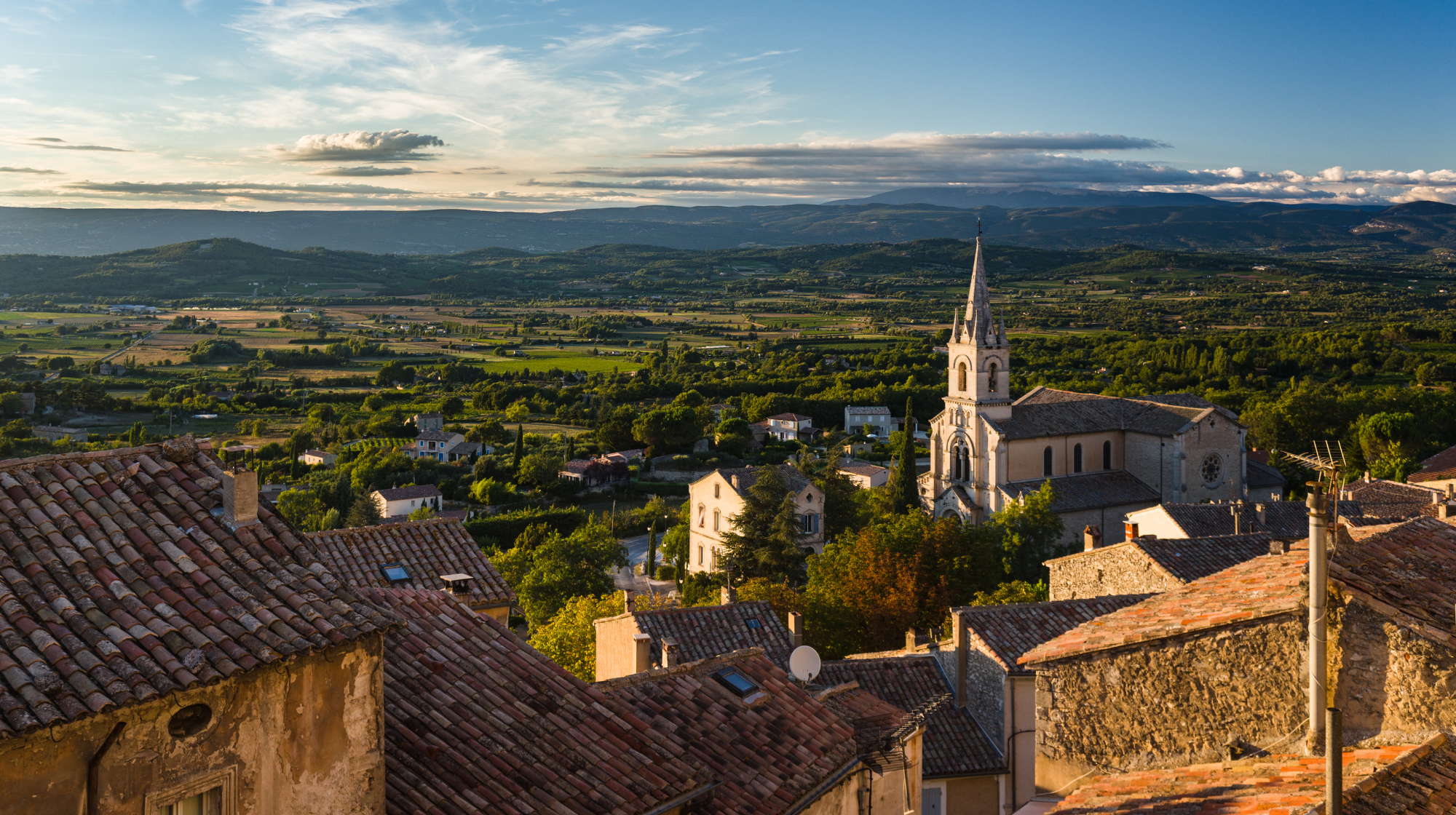 Rooftops of Bonnieux overlooking the Luberon countryside