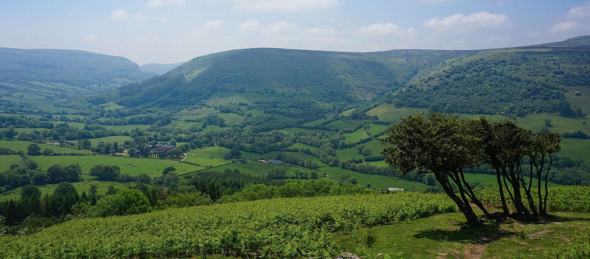Panoramic view across the Black Mountains on the Offa’s Dyke Path walking holiday