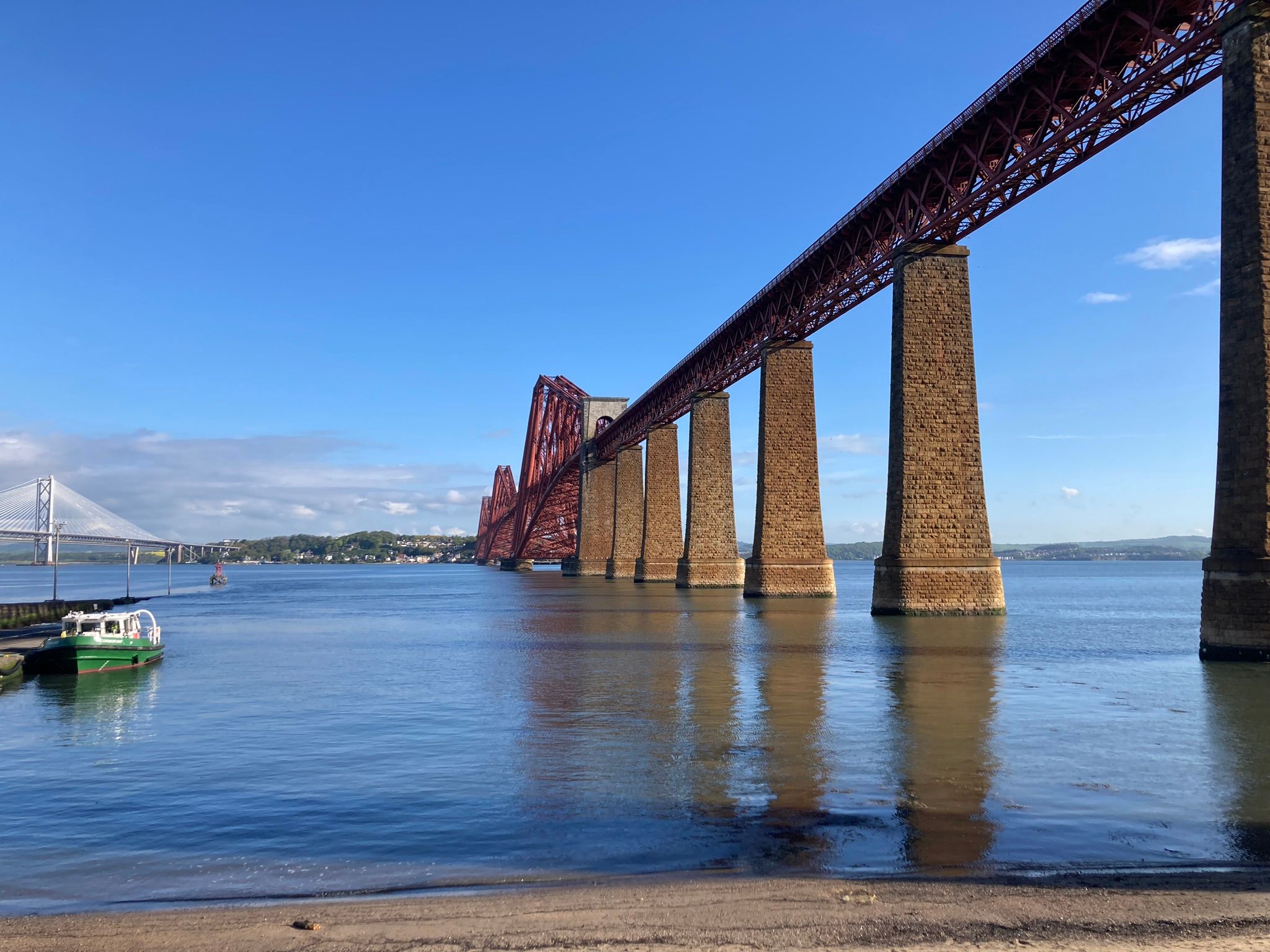 The Forth Bridge crossing the Firth of Forth at South Queensferry.