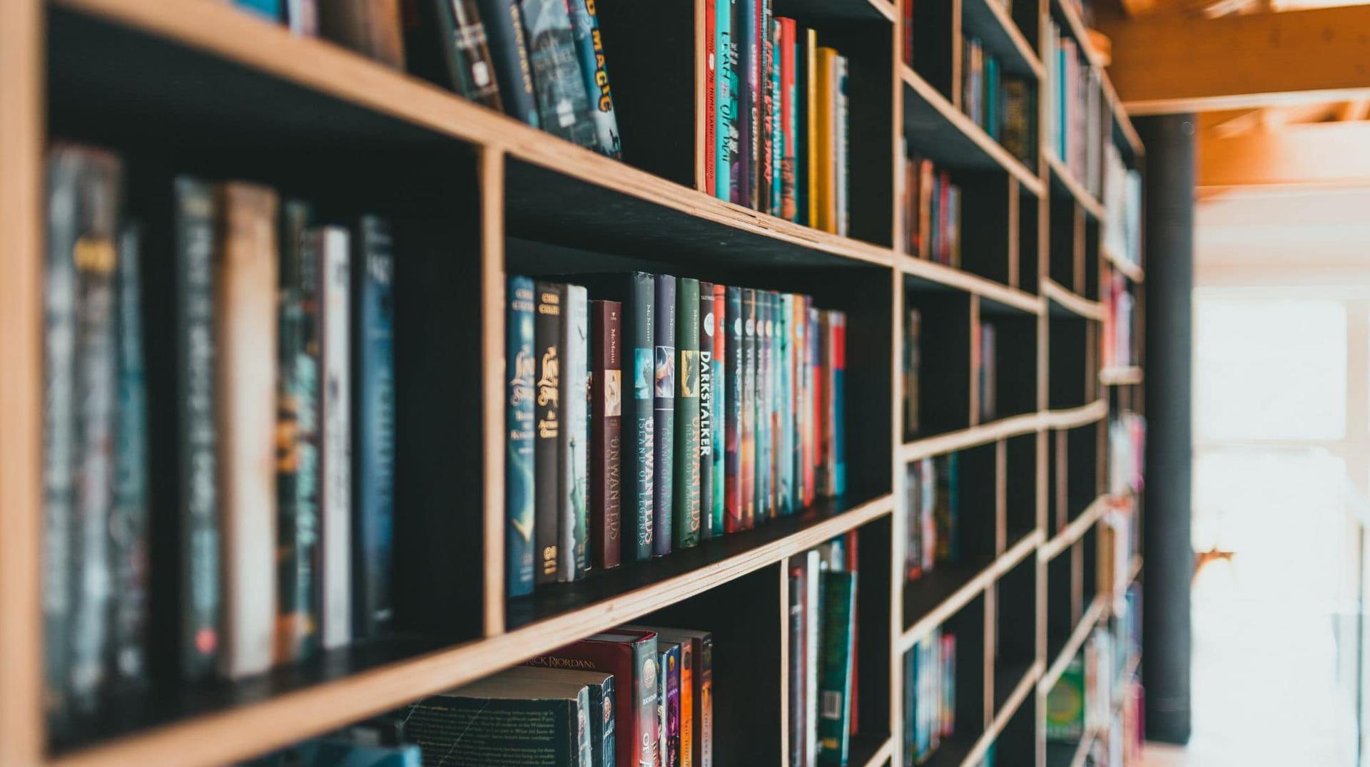 Independent bookshop shelves in Hay-on-Wye on the Offa’s Dyke Path walking holiday