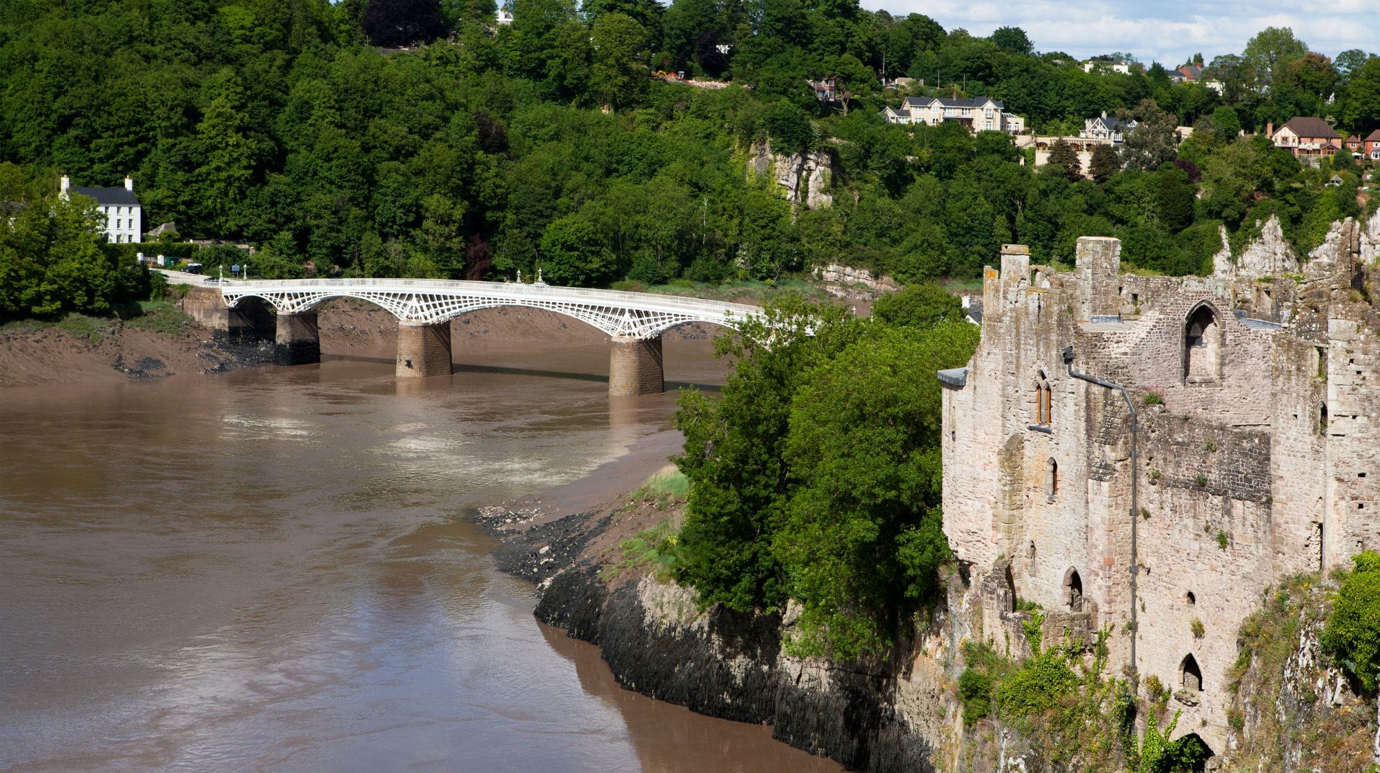 Chepstow Castle and bridge over the River Wye at the start of the Offa’s Dyke Path walking holiday