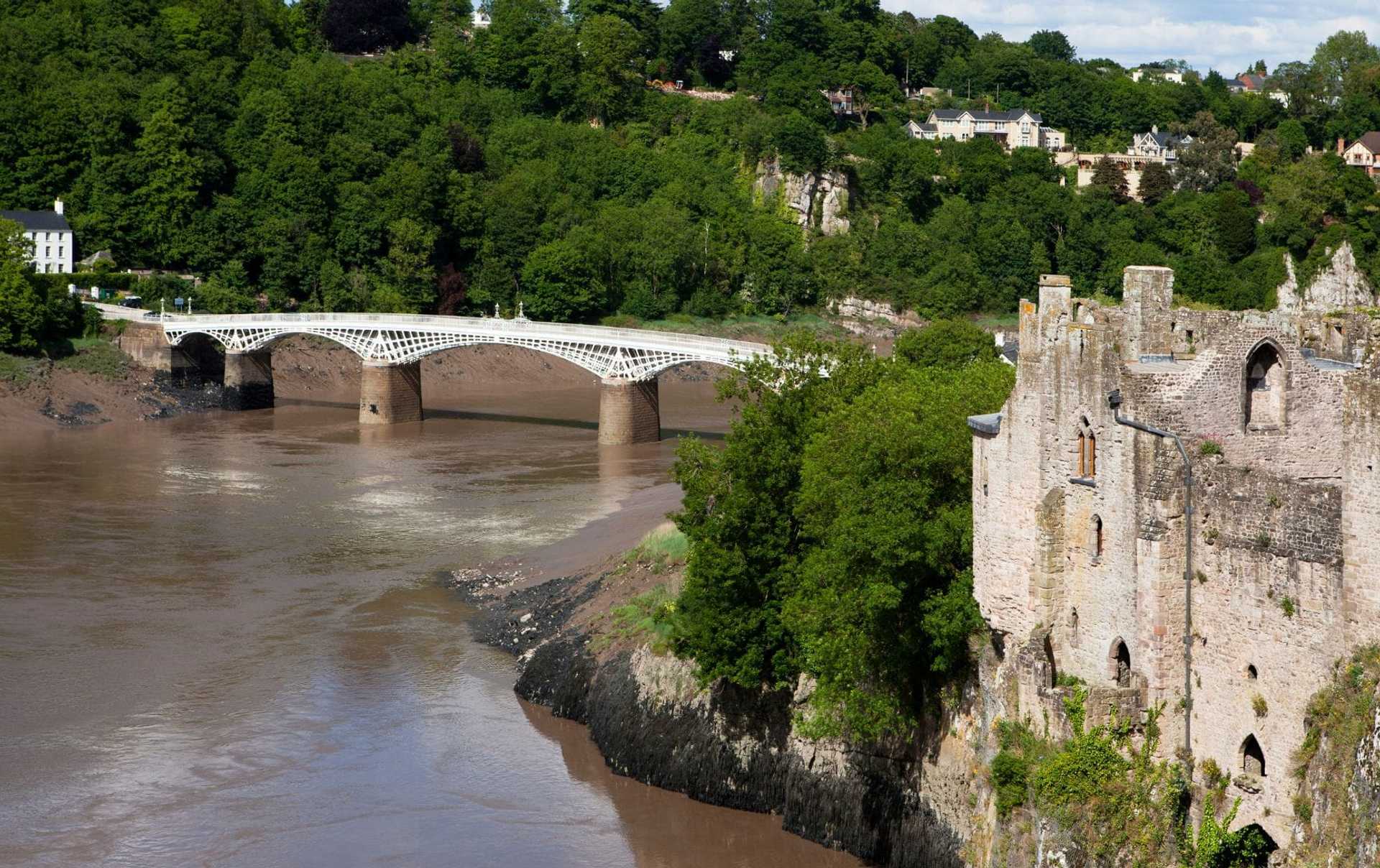 Chepstow Castle and bridge over the River Wye at the start of the Offa’s Dyke Path walking holiday
