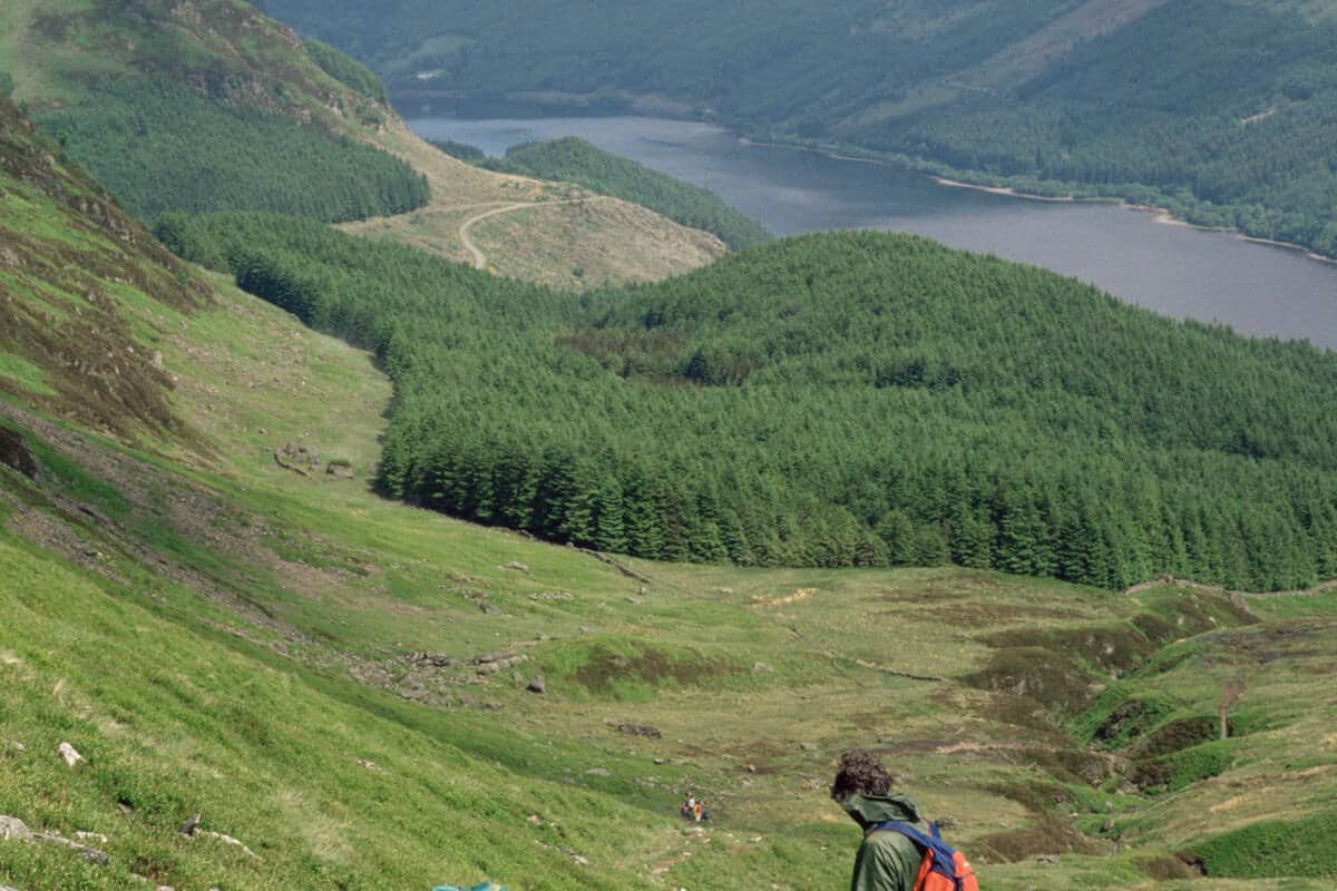 Two walkers on the path up Ben Ledi near Callander, Stirling District