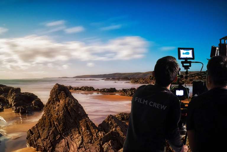 Film crew on the beach