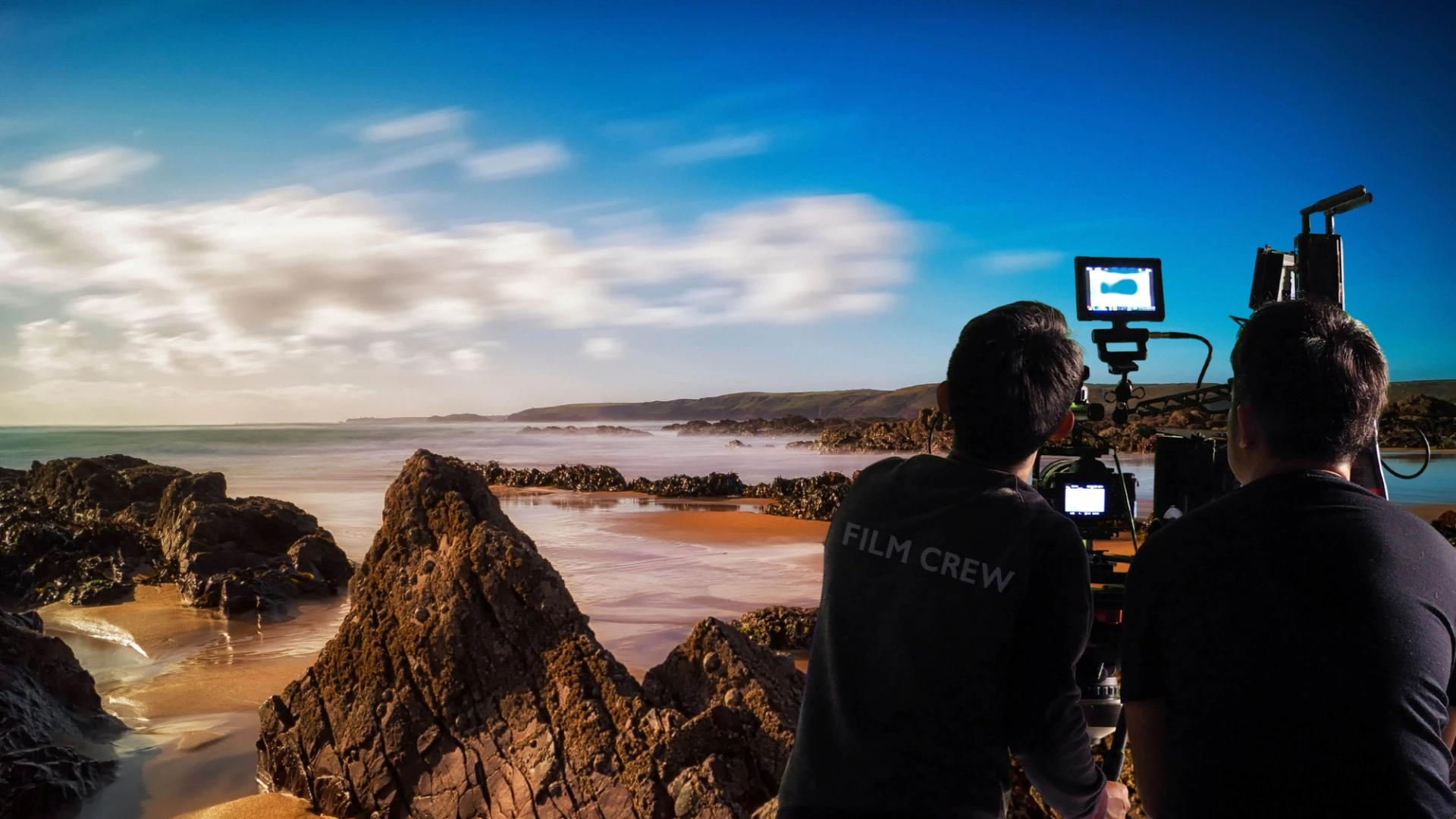 Film crew on the beach