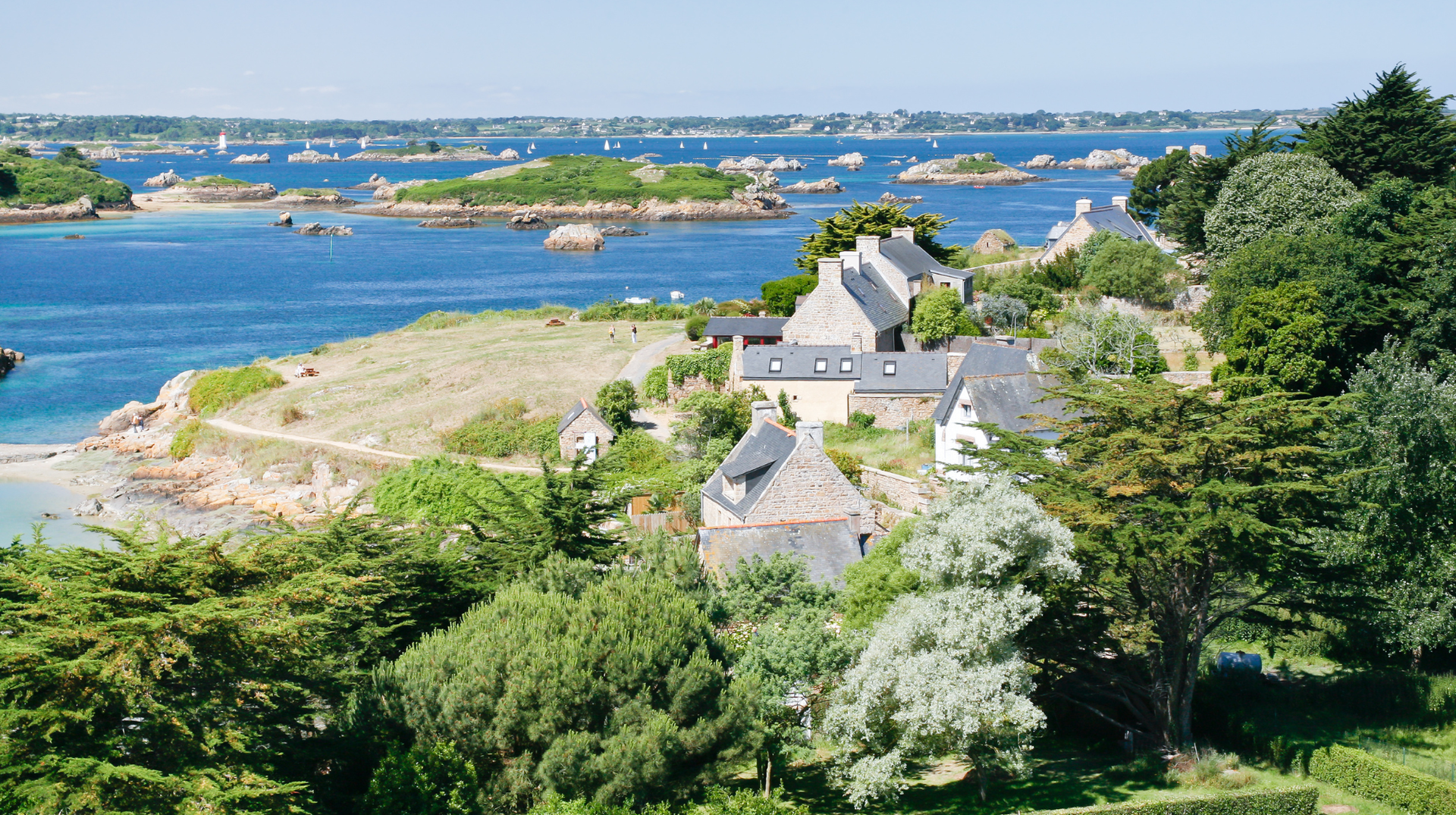 View across the Bréhat archipelago and coastline in Brittany.