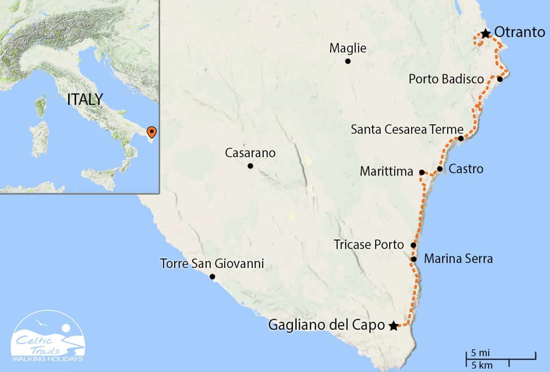 A map of our walking route in Puglia