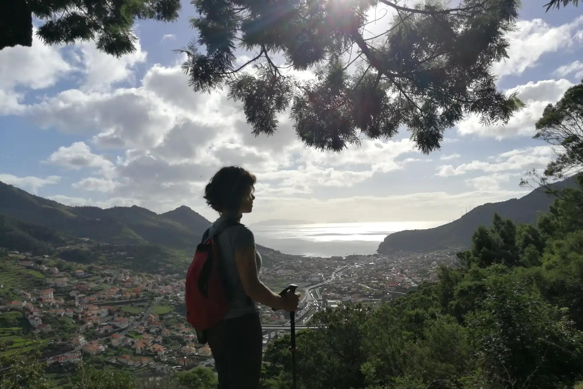 Walker overlooking Machico Bay, Madeira
