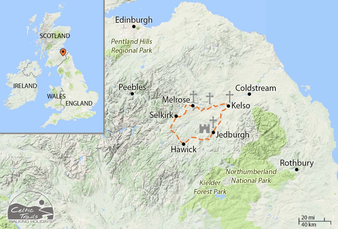 Border Abbeys Way walk map