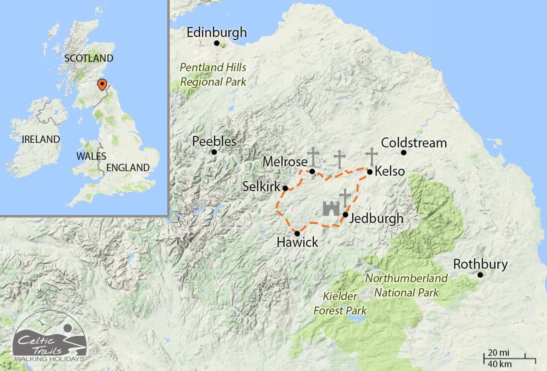 Border Abbeys Way walk map