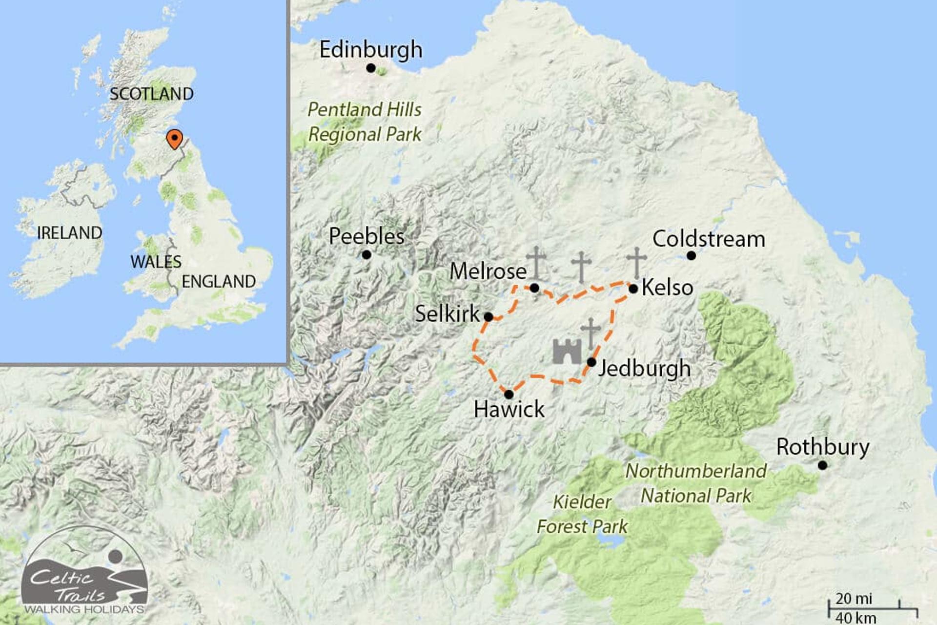 Border Abbeys Way walk map