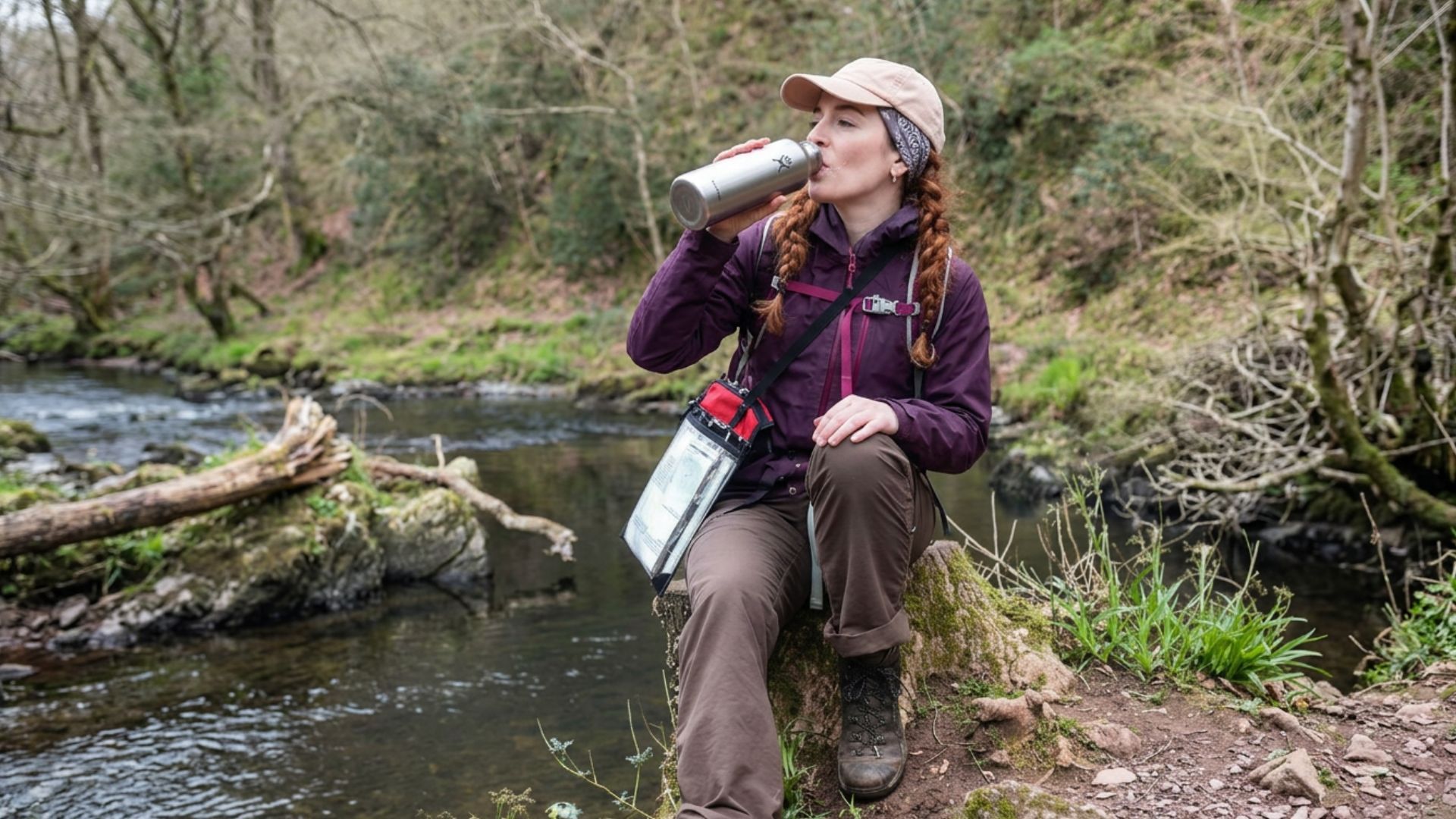 Walker hydrating on a walking holiday