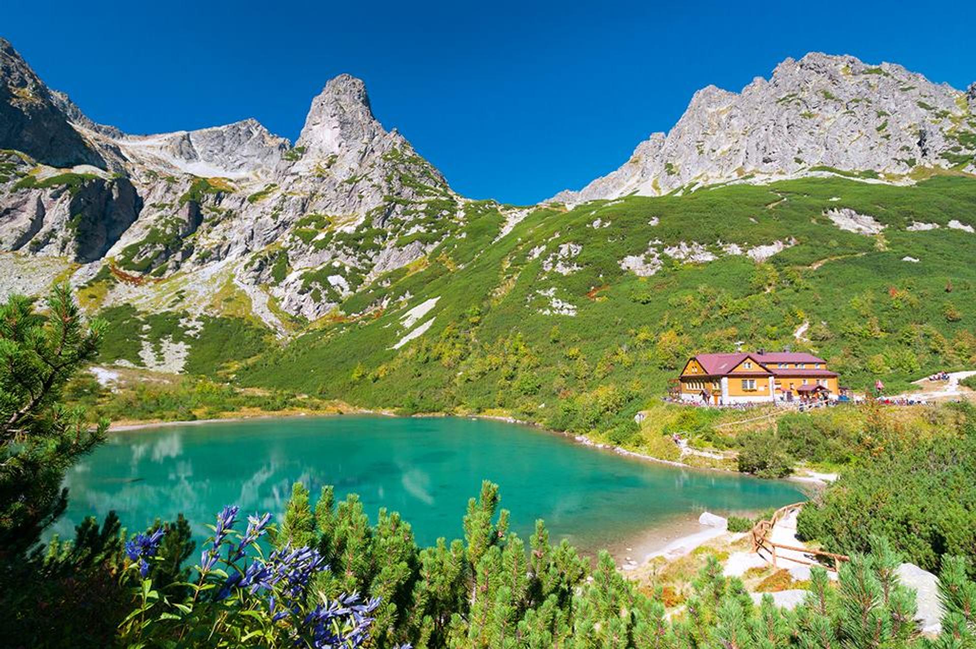 Zelené Pleso (Green Lake) with mountain hut in the High Tatras, Slovakia