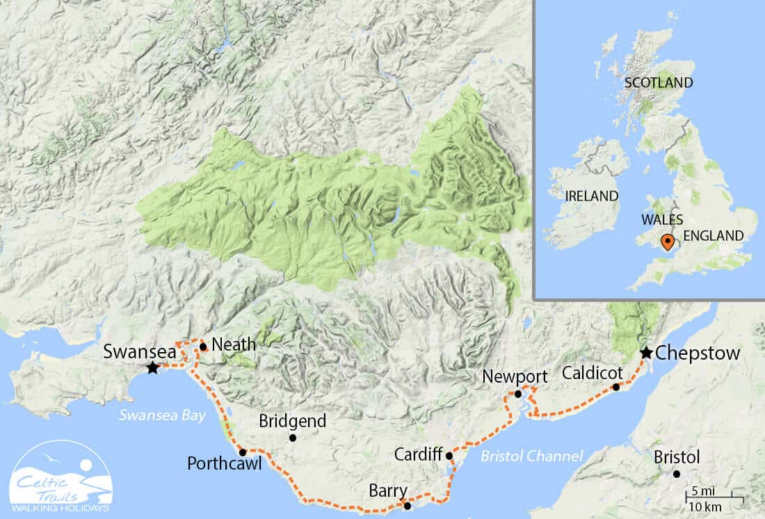 Map of our South Wales Coast Path Walking Holiday route