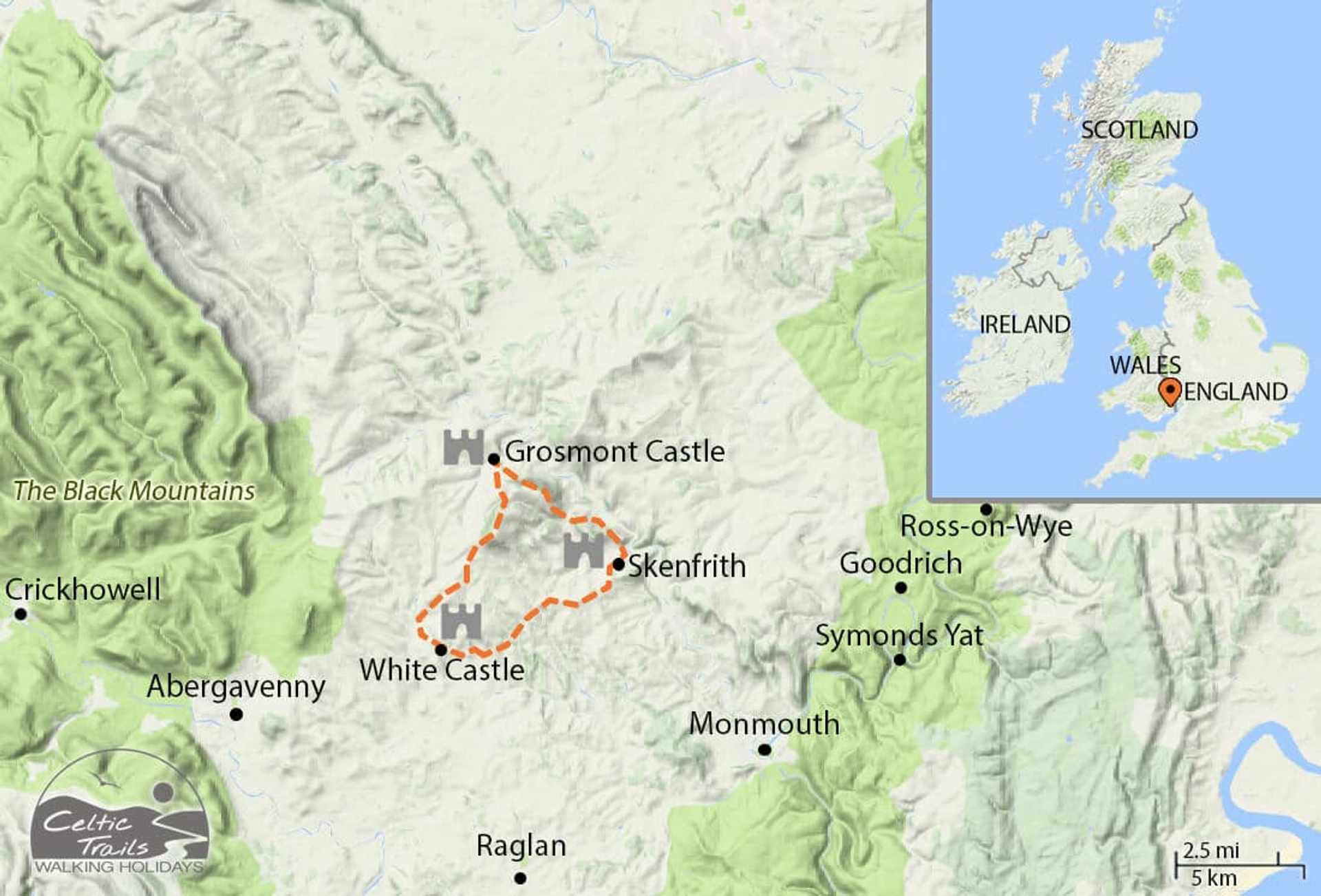 Three Castles Walk map