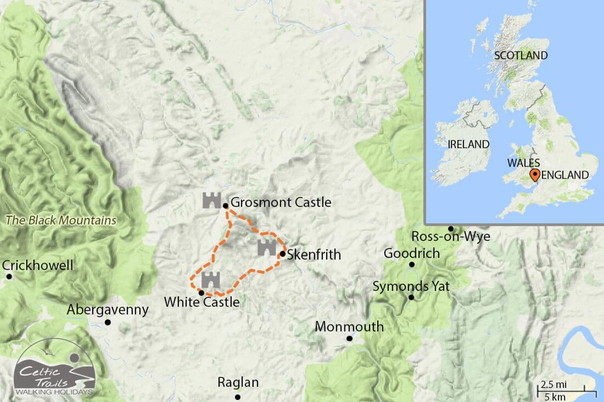 Three Castles Walk map
