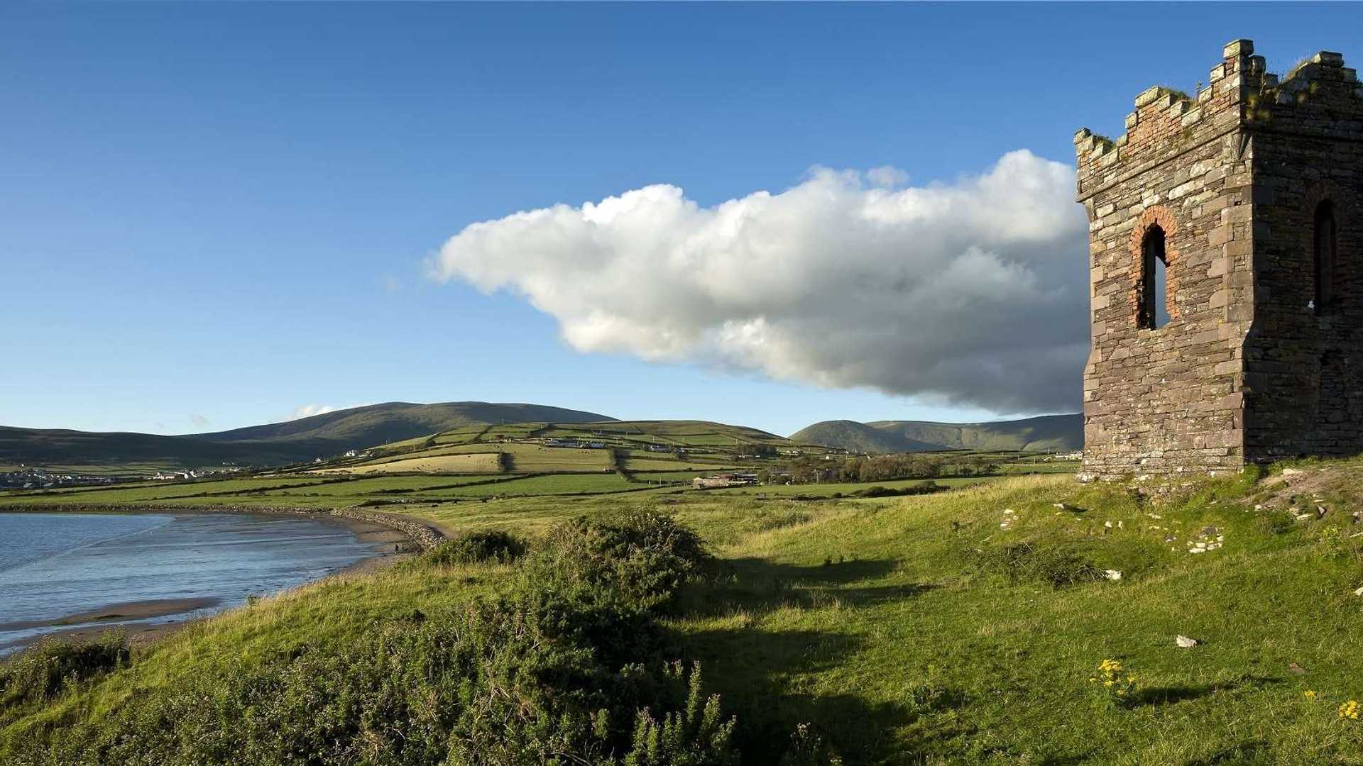 Old stone watch tower overlooking Dingle Bay, County Kerry
