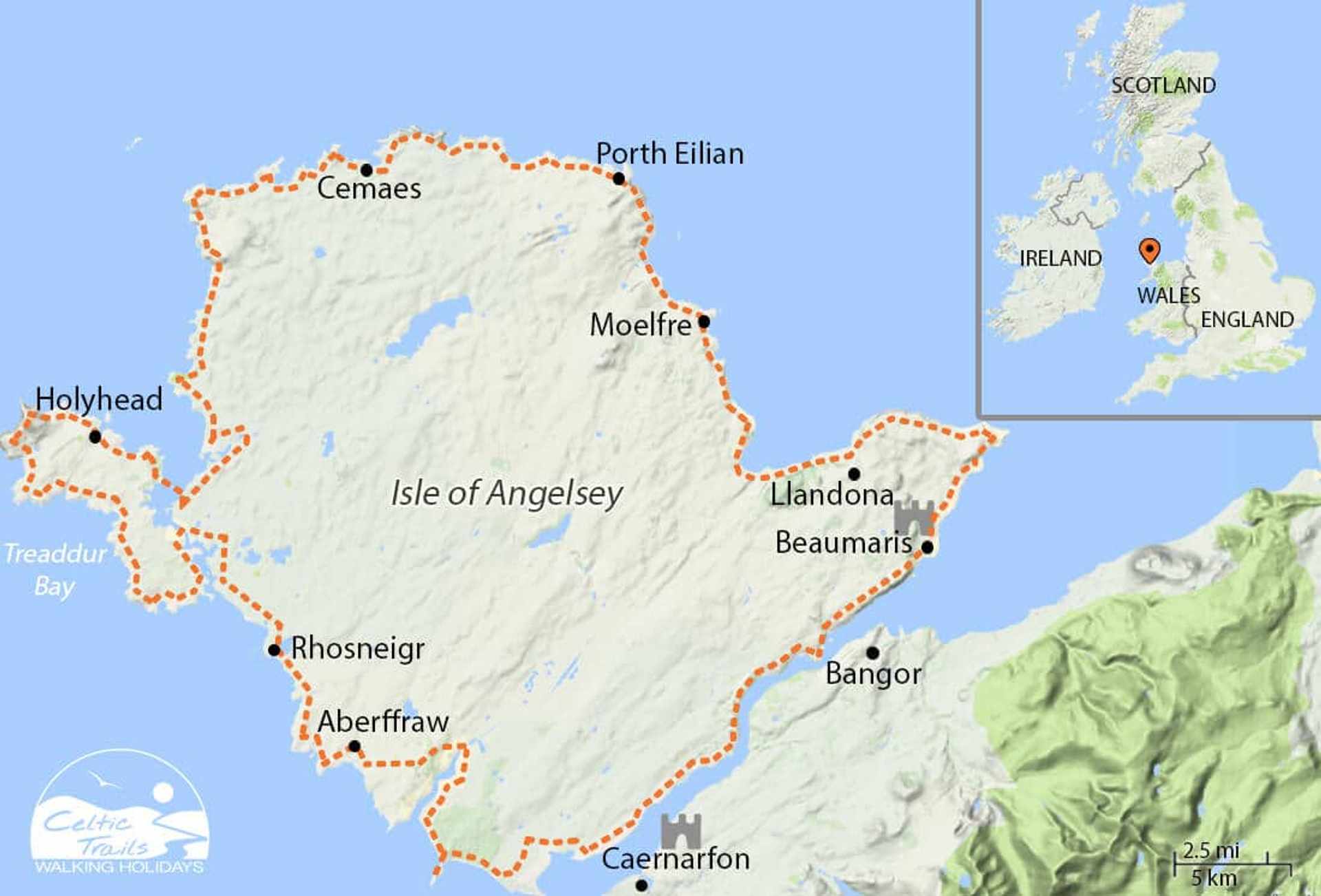 Map of our Anglesey Coast Path walking route