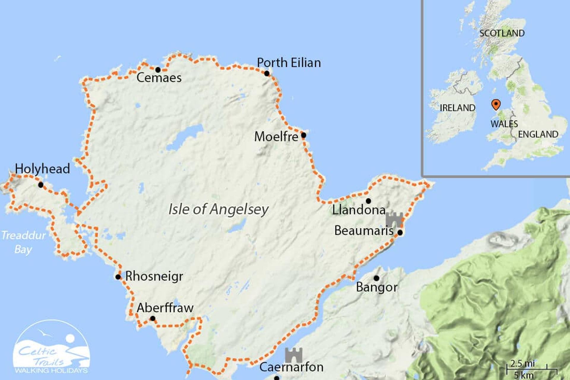Map of our Anglesey Coast Path walking route