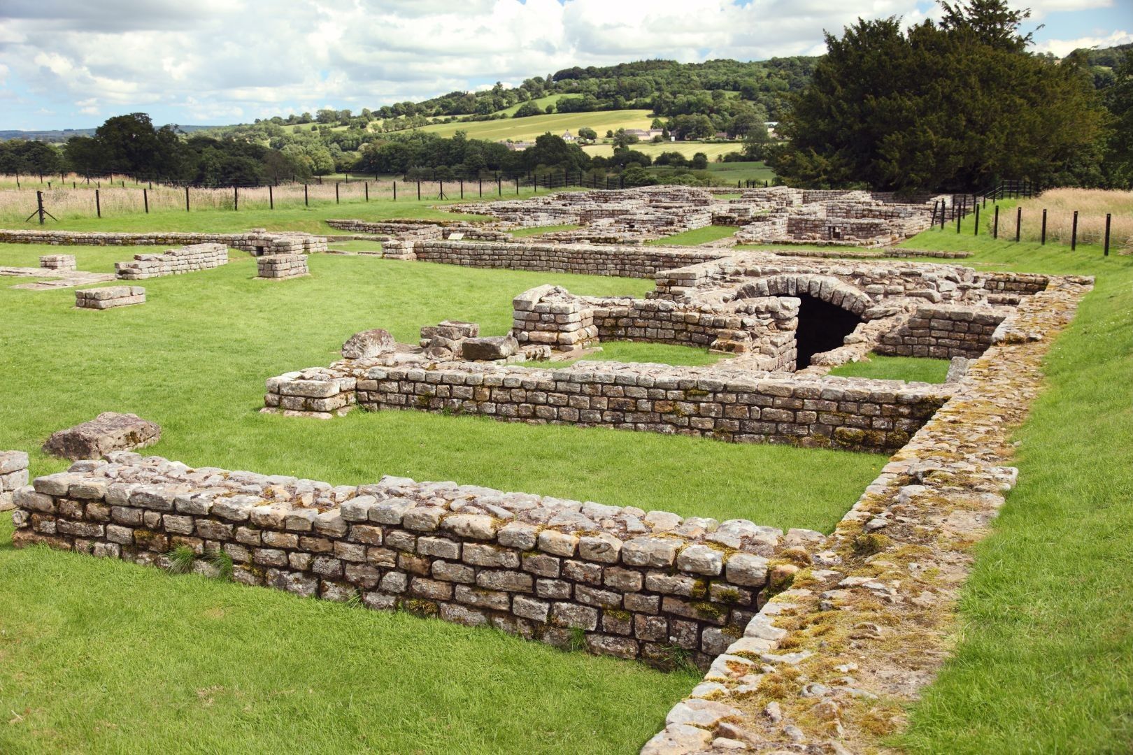 Ruins of the Roman fort at Chesters along Hadrian's Wall Path in Northumberland