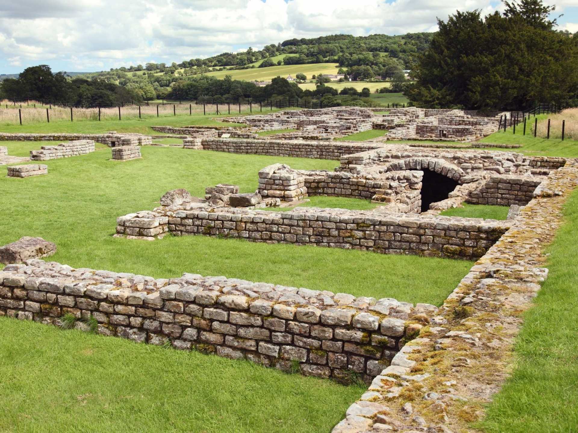 Ruins of the Roman fort at Chesters along Hadrian's Wall Path in Northumberland