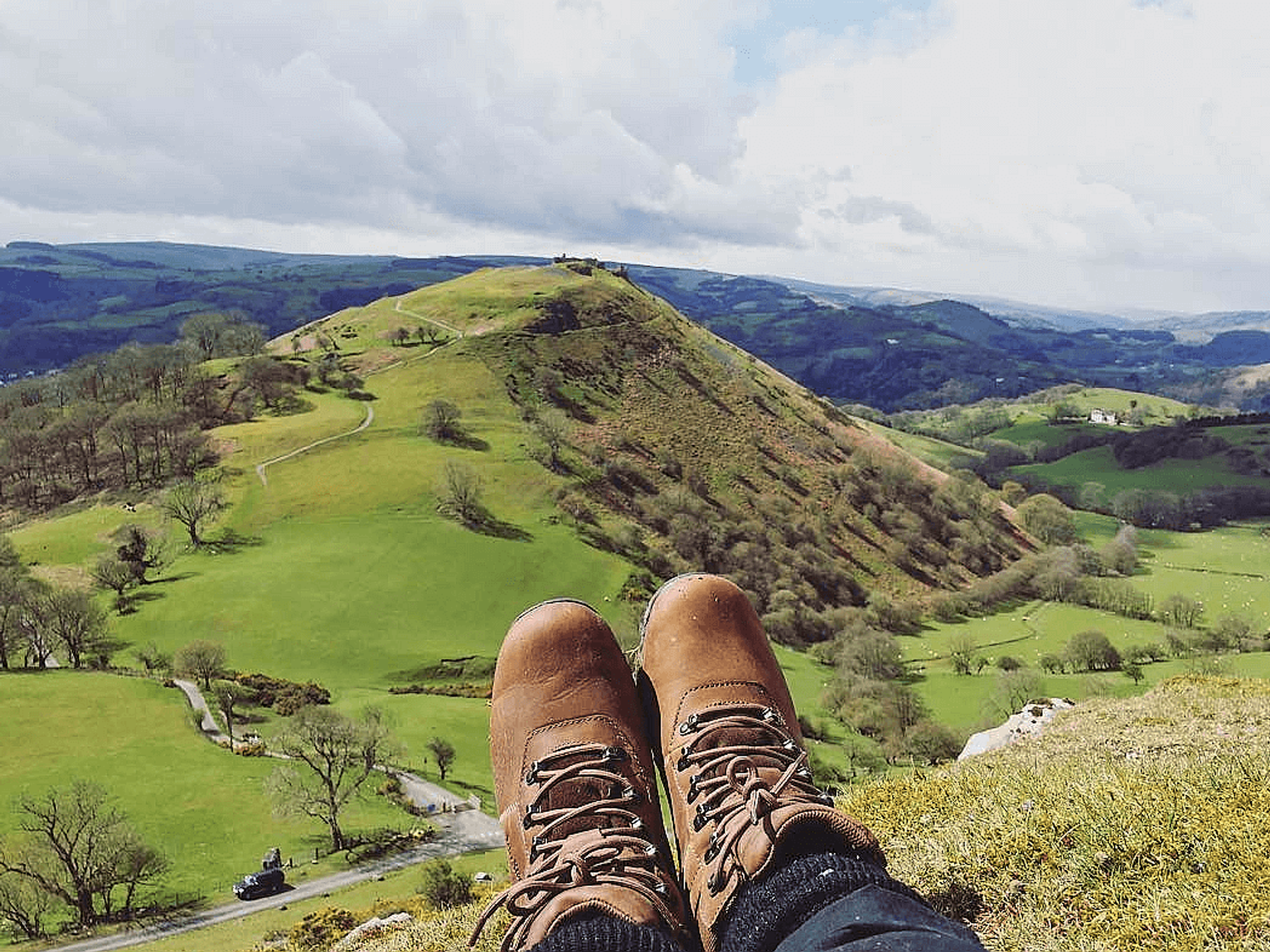 Resting from walking, as lloking out across Dinas Bran
