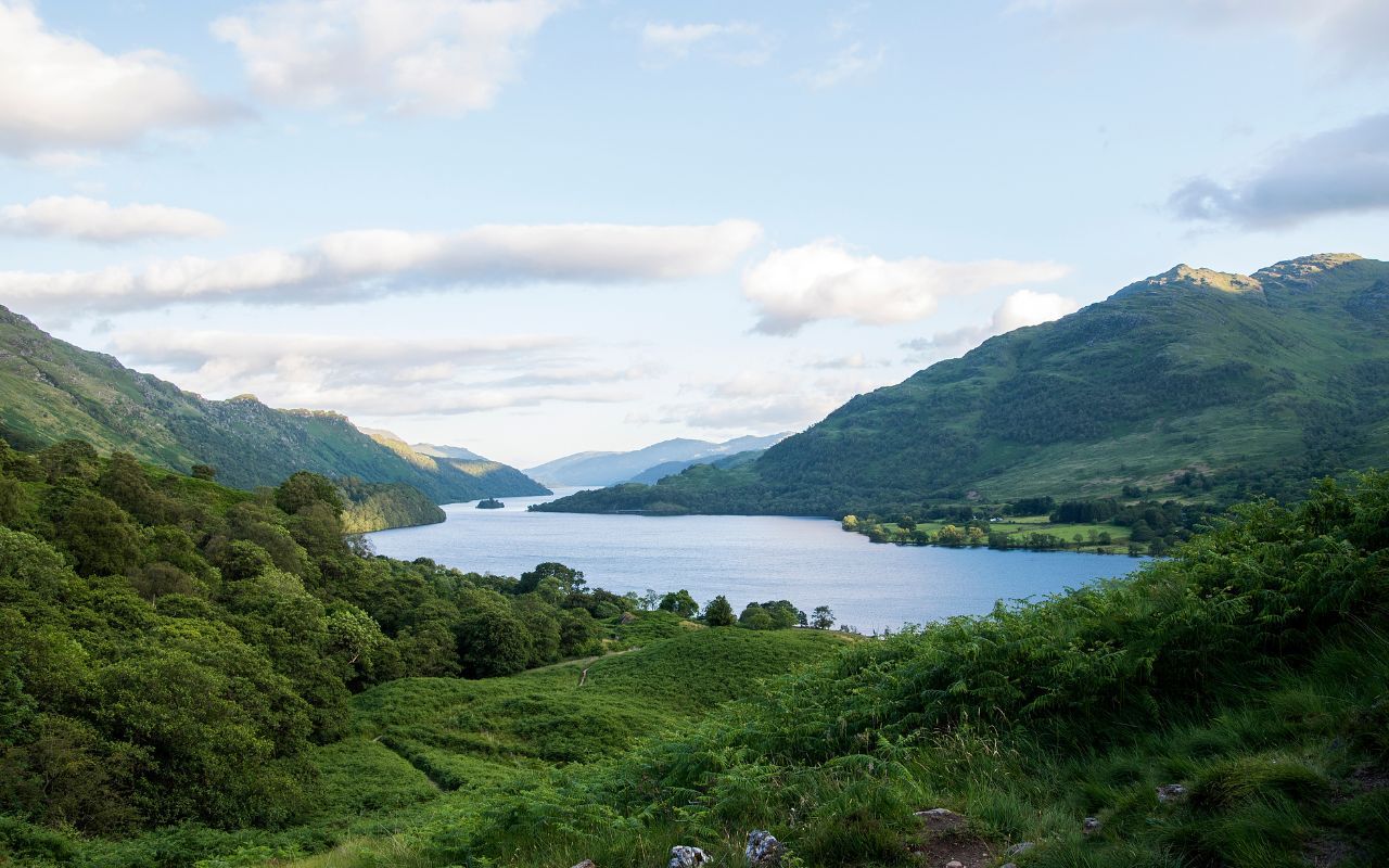 Loch Lomond from the John Muir Way, with wooded slopes and open water