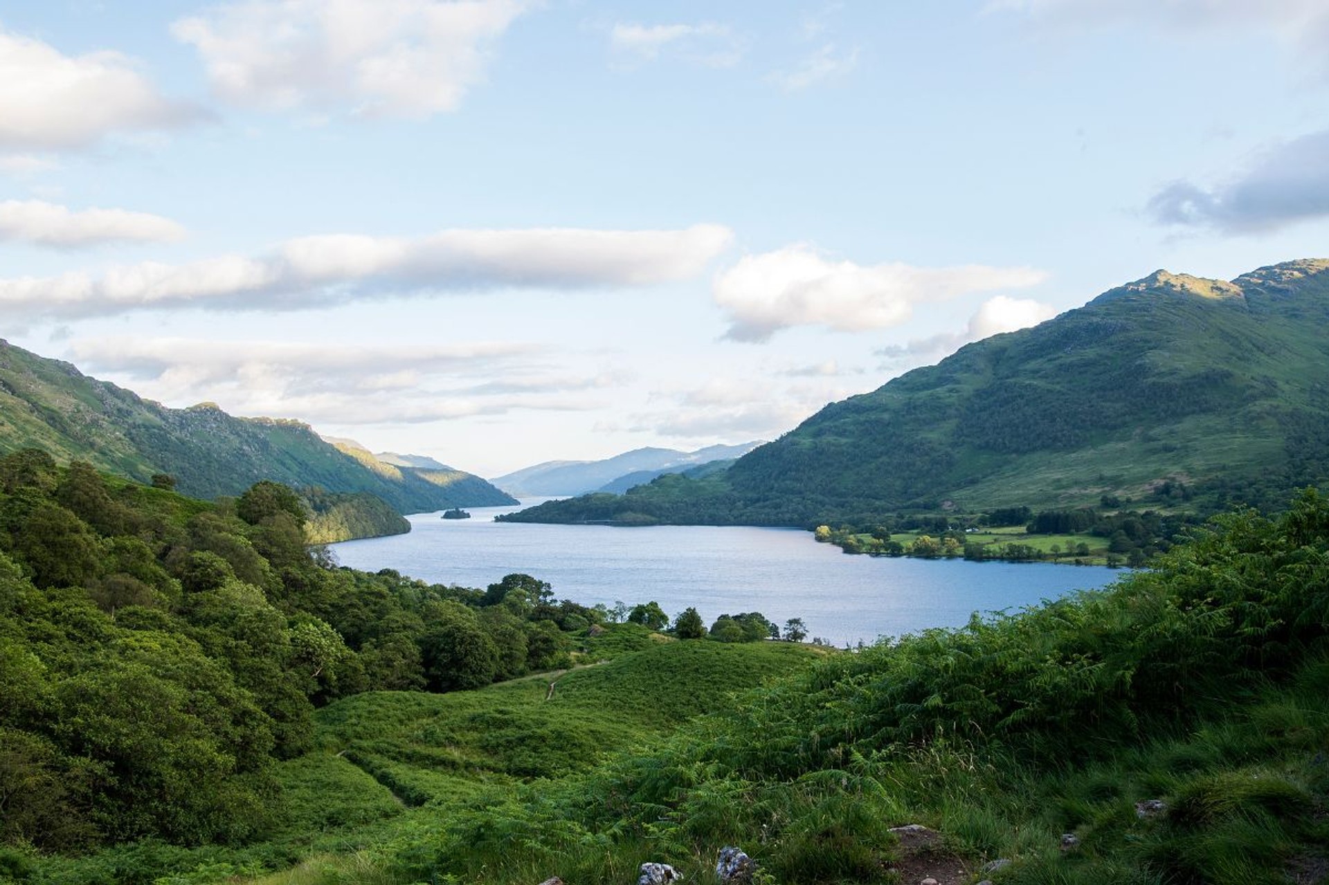 Loch Lomond from the John Muir Way, with wooded slopes and open water