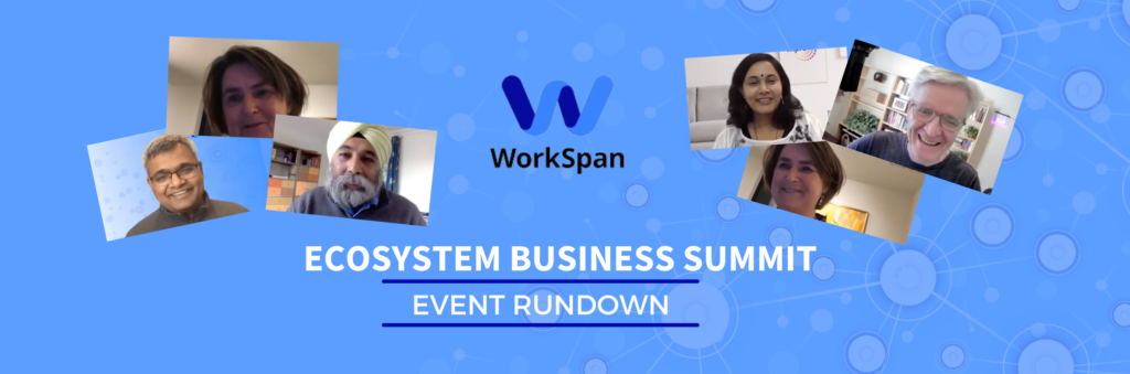 Ecosystem Business Summit event rundown banner with snapshots from the video call