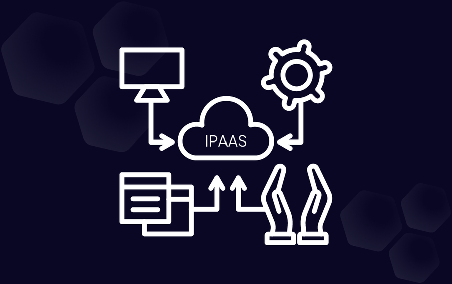 Diagram of an iPaaS cloud connecting a monitor, gear, documents and users
