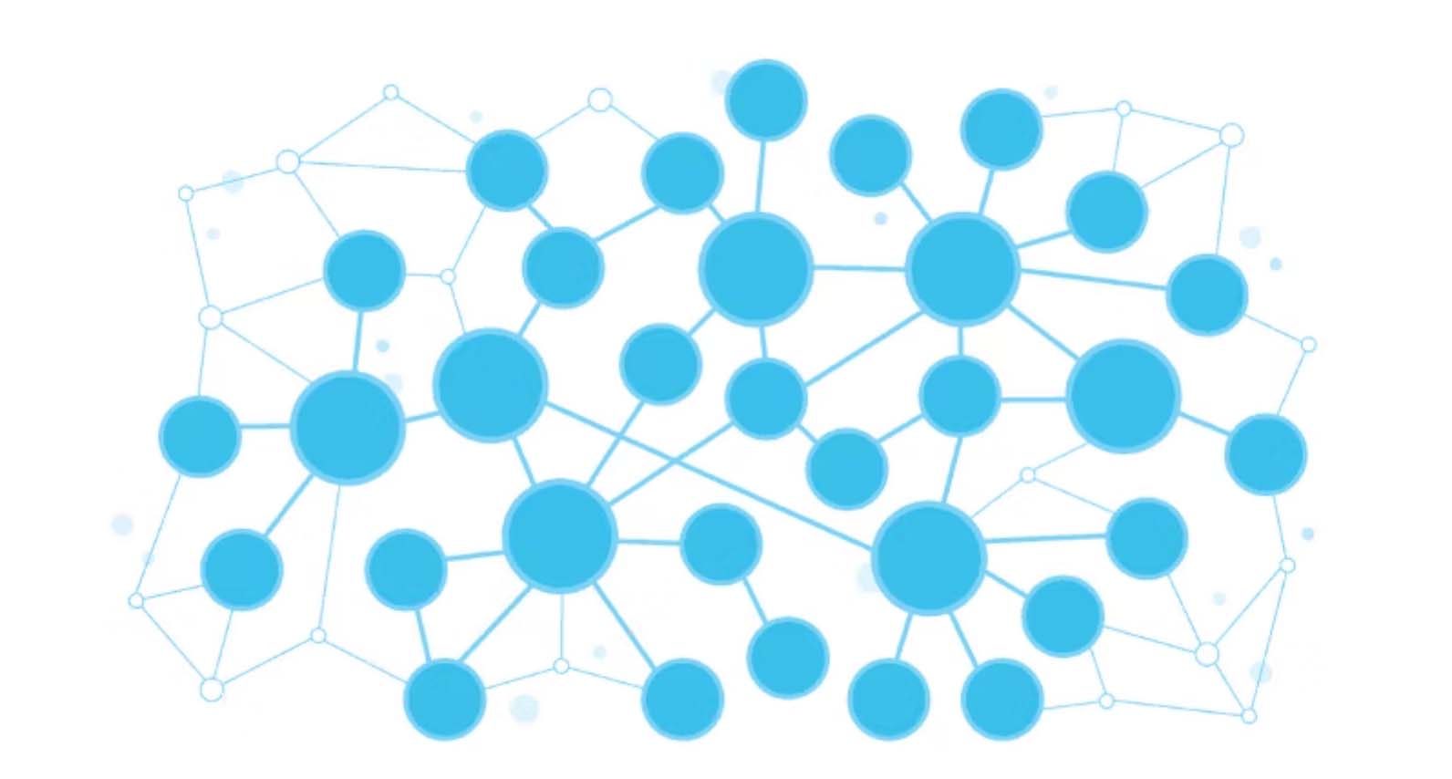 Abstract network of blue nodes linked into a partner ecosystem web