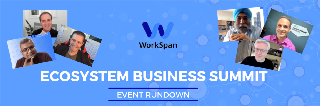 Ecosystem Business Summit event rundown banner with snapshots from the video call
