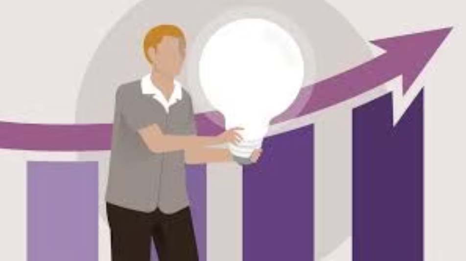 Illustration of a person holding a glowing lightbulb in front of a rising bar chart
