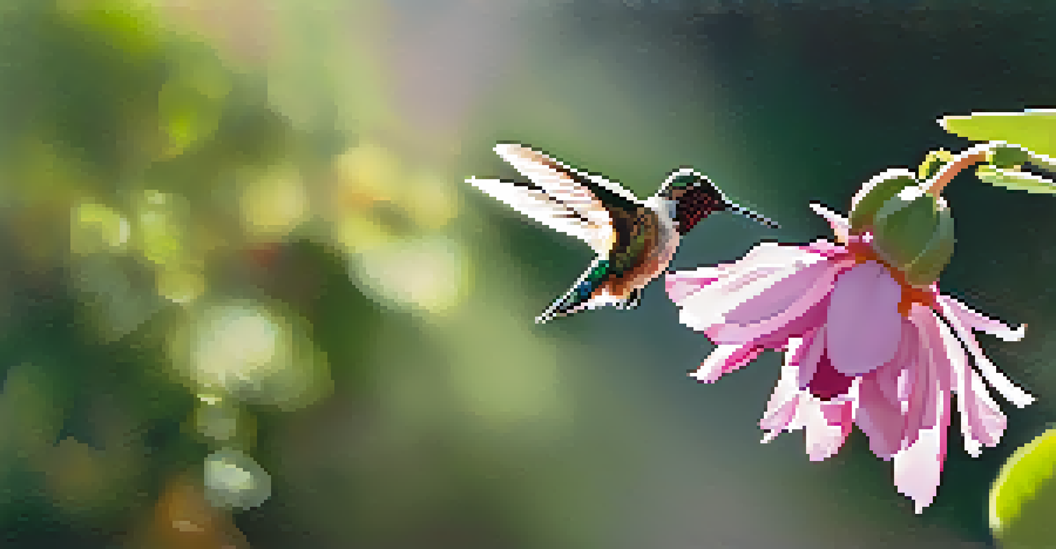 A close-up of a wildflower in the Santa Barbara Botanic Garden with a hummingbird in the background.