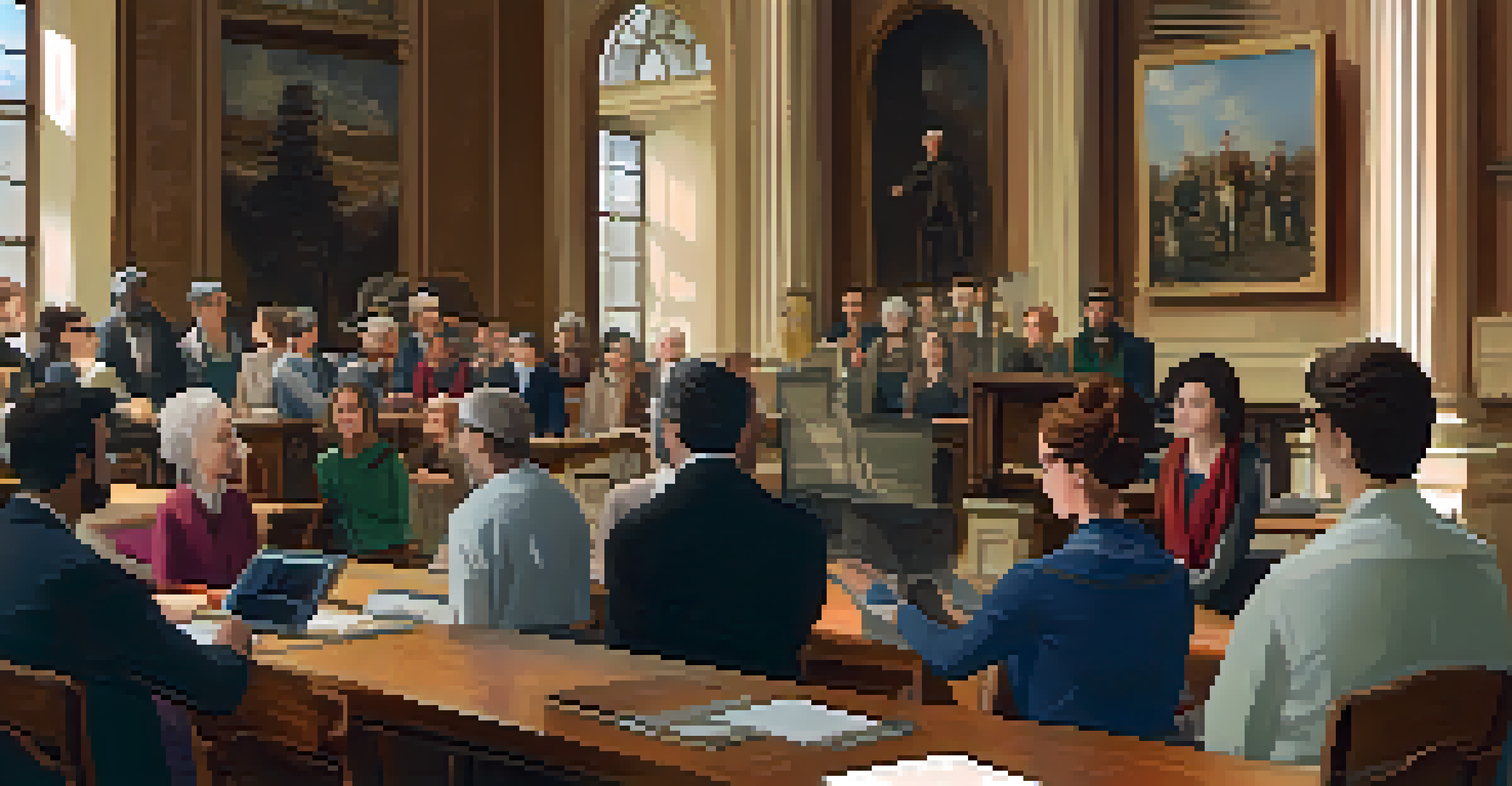 Participants engaging in a virtual historical society event on a video call, with various historical backgrounds and a chat feature visible, representing technology in education.
