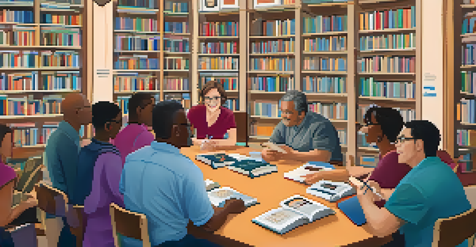 An author signing event at a local bookstore with an author smiling and engaging with a diverse group of attendees.