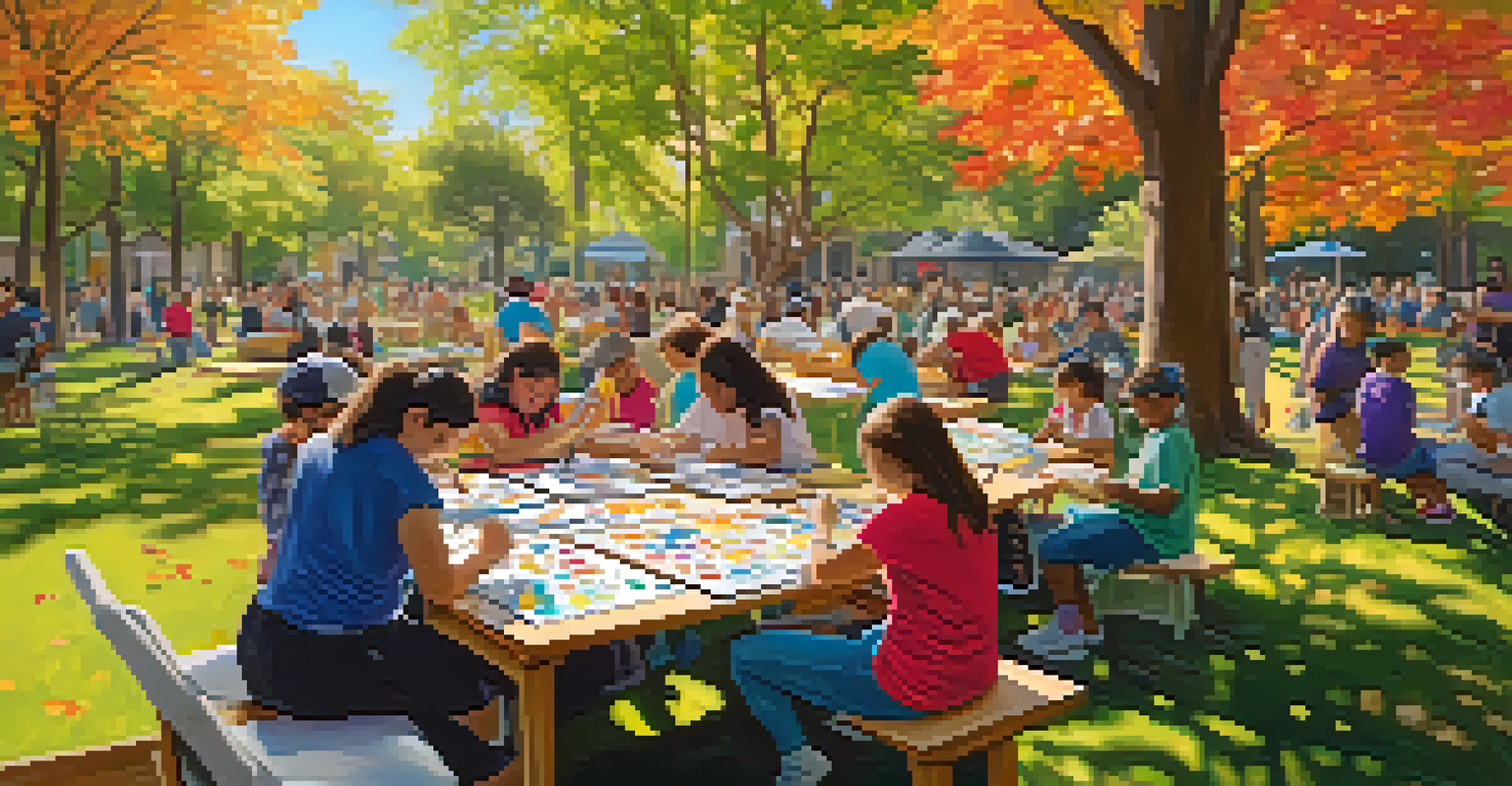 A diverse group of people participating in a community art workshop in a sunny park, painting on canvases.