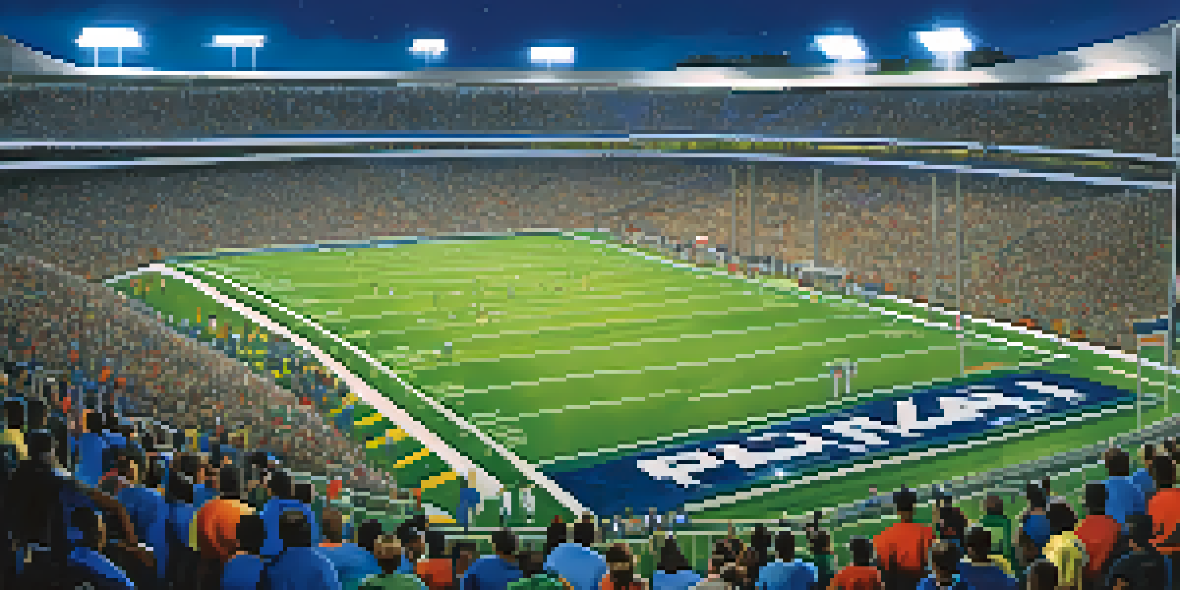 A lively local football game with players in action and excited fans in the stands.