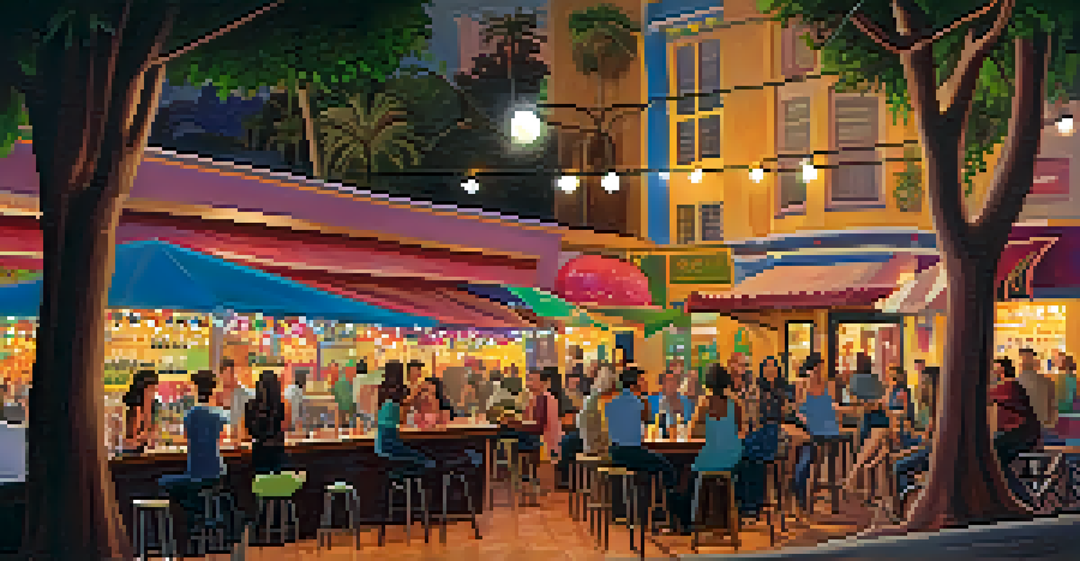An outdoor wine bar in Santa Barbara's Funk Zone, with people enjoying wine and local art all around.