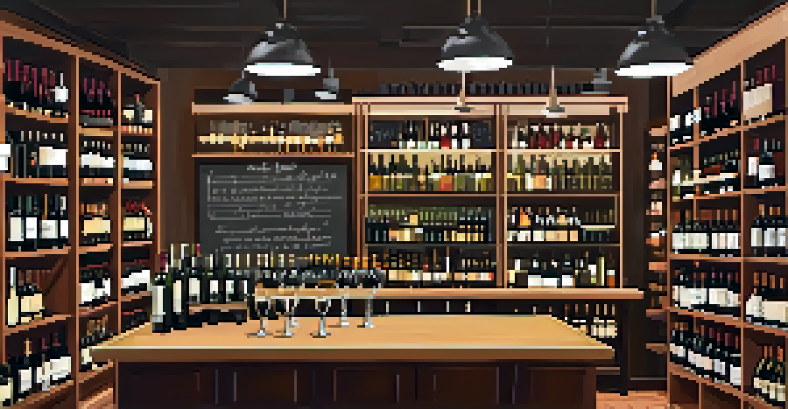 Interior of a cozy wine shop in Santa Barbara with shelves of wine bottles and a tasting counter.