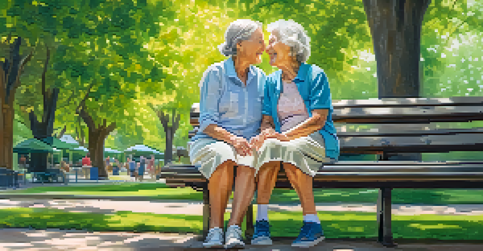 An elderly woman and a young girl sitting on a park bench, enjoying each other's company in a beautiful park.
