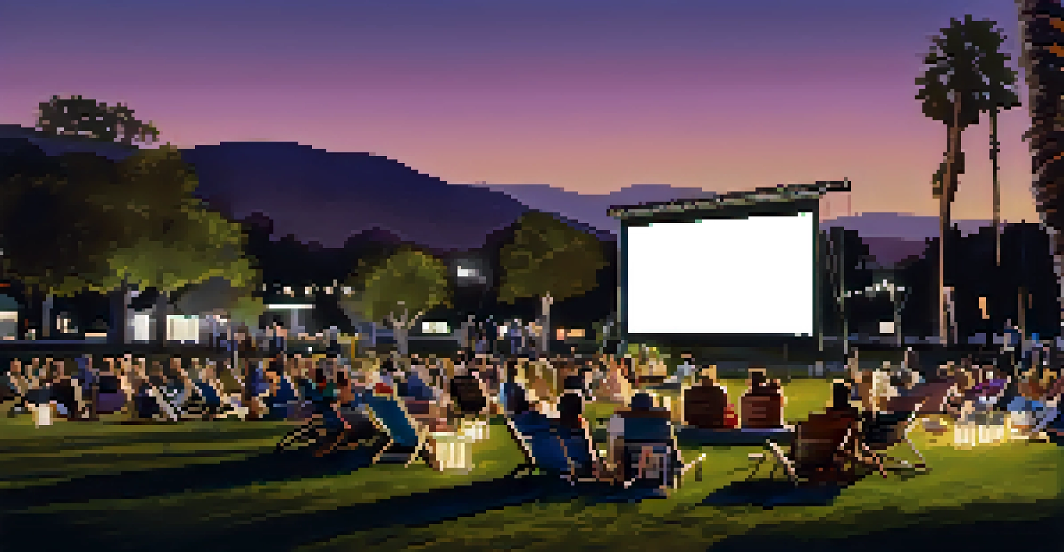Cozy outdoor screening at the Santa Barbara International Film Festival, with attendees enjoying a film under string lights and engaging in discussions.