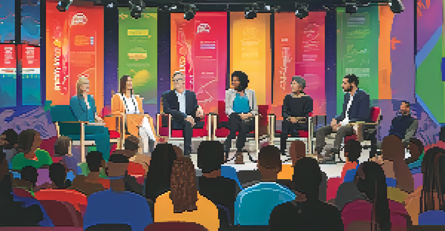 A panel discussion at a cultural film festival with diverse filmmakers on stage and an engaged audience in the foreground.