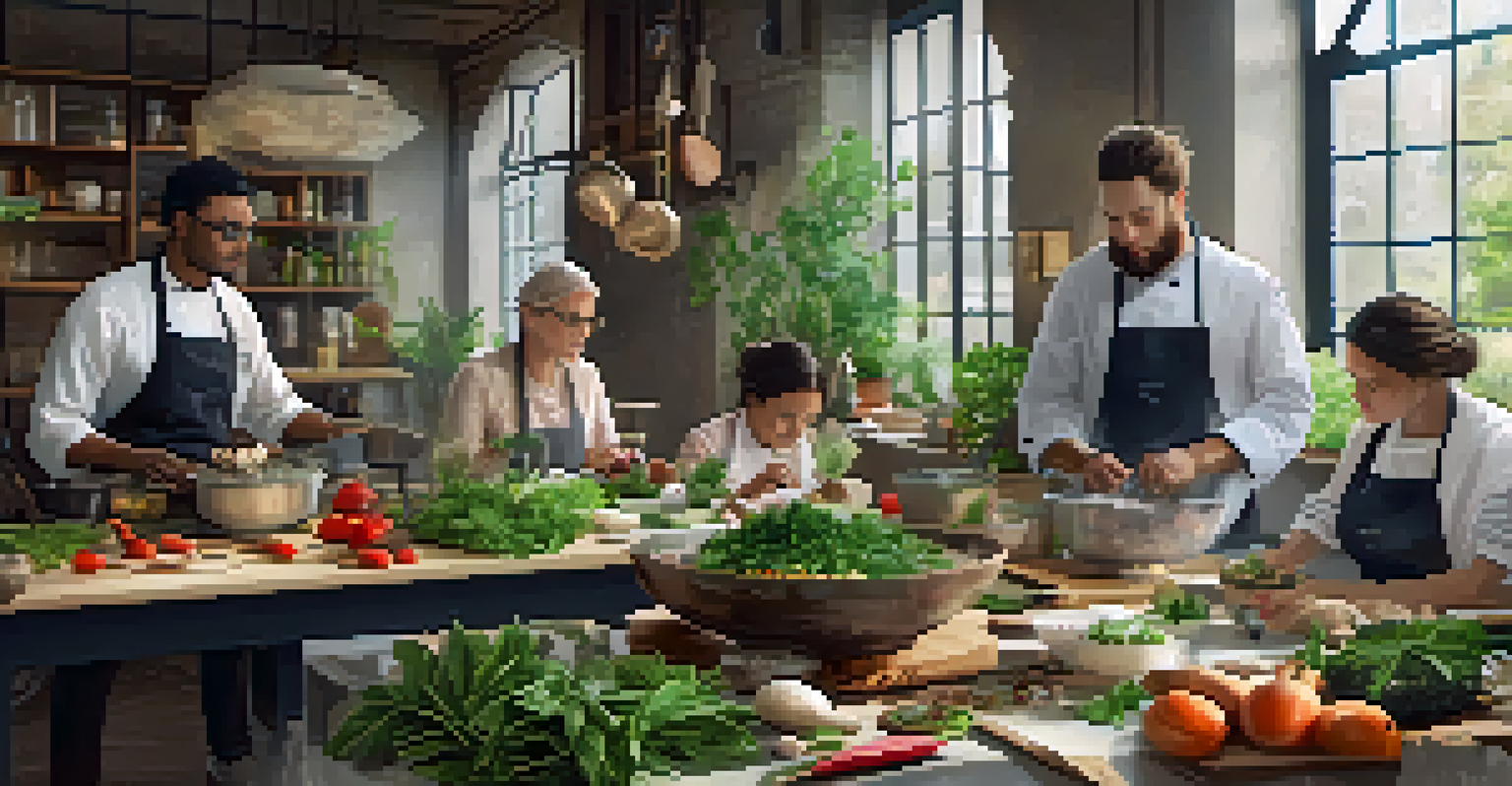 A cooking workshop where participants are learning to cook with seasonal ingredients from a chef.