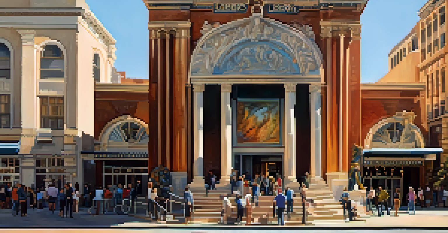 An abstract sculpture in front of the Lobero Theatre, symbolizing performance and creativity, with people gathered around it and the theatre's architecture in the background.