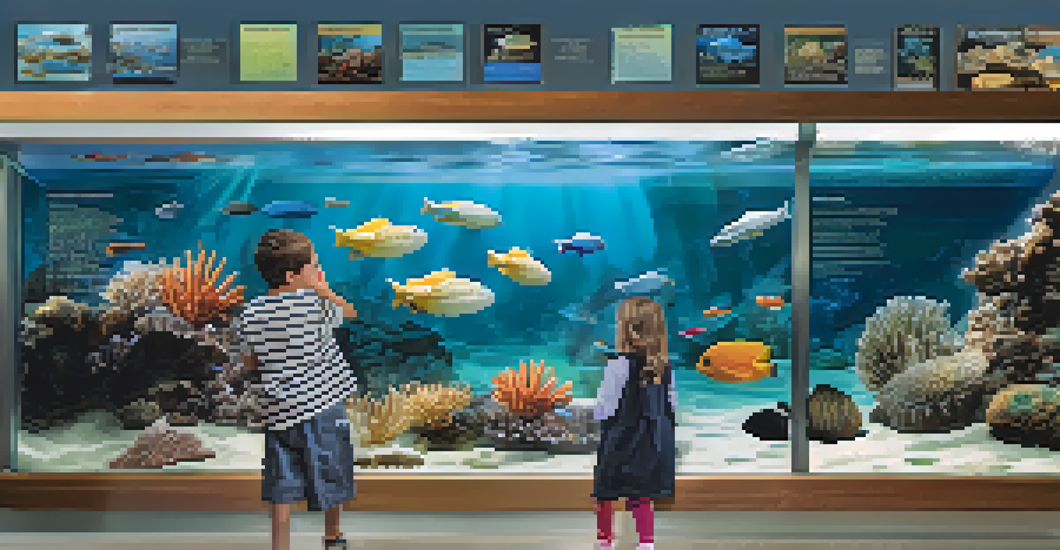 Children interacting with marine life in a touch tank, showing their excitement and curiosity in an aquarium setting.