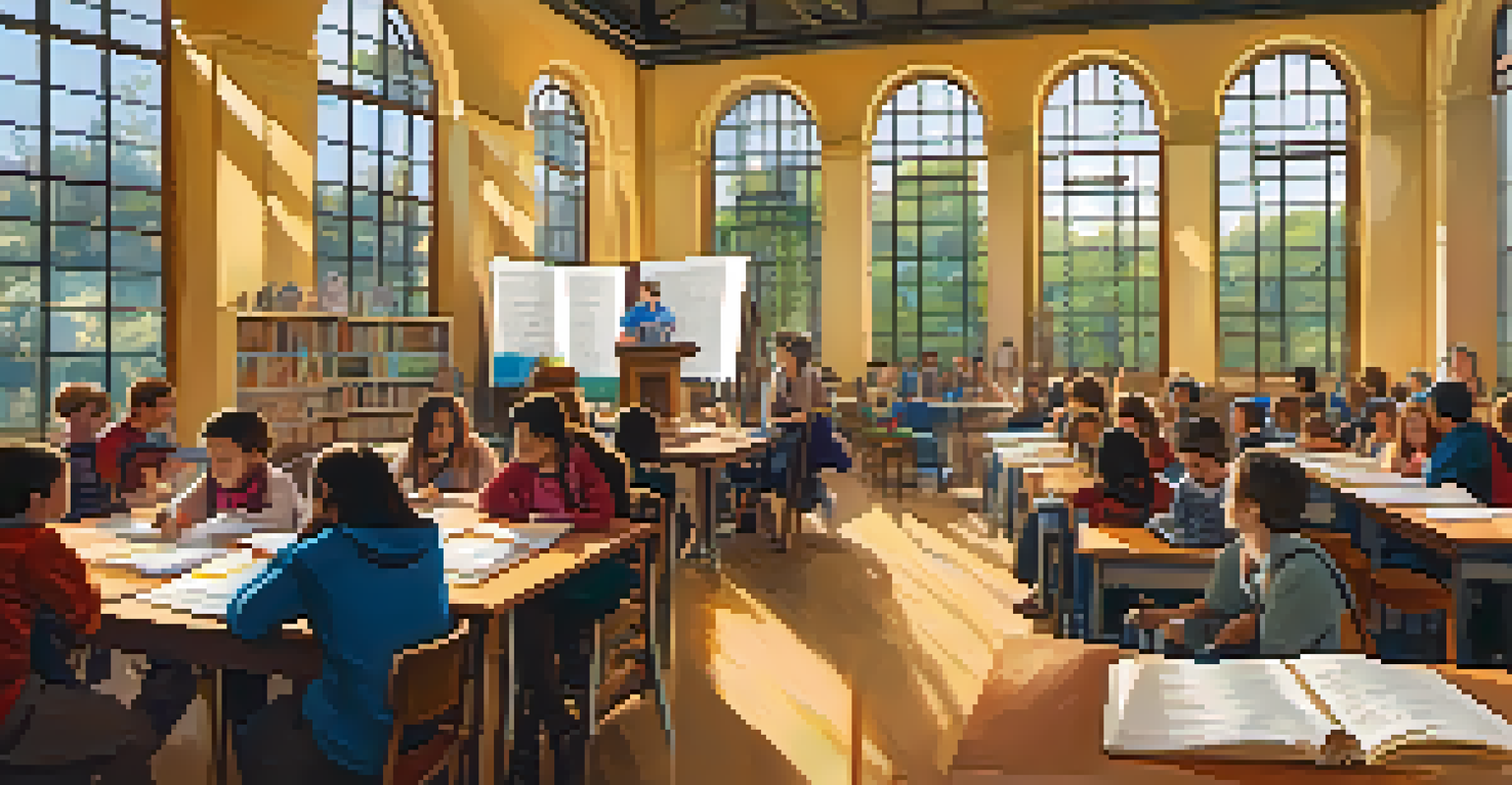 An indoor writing workshop at a book festival with a local author leading a session, adults and children are writing with notebooks on tables, surrounded by warm lighting and inspirational quotes.