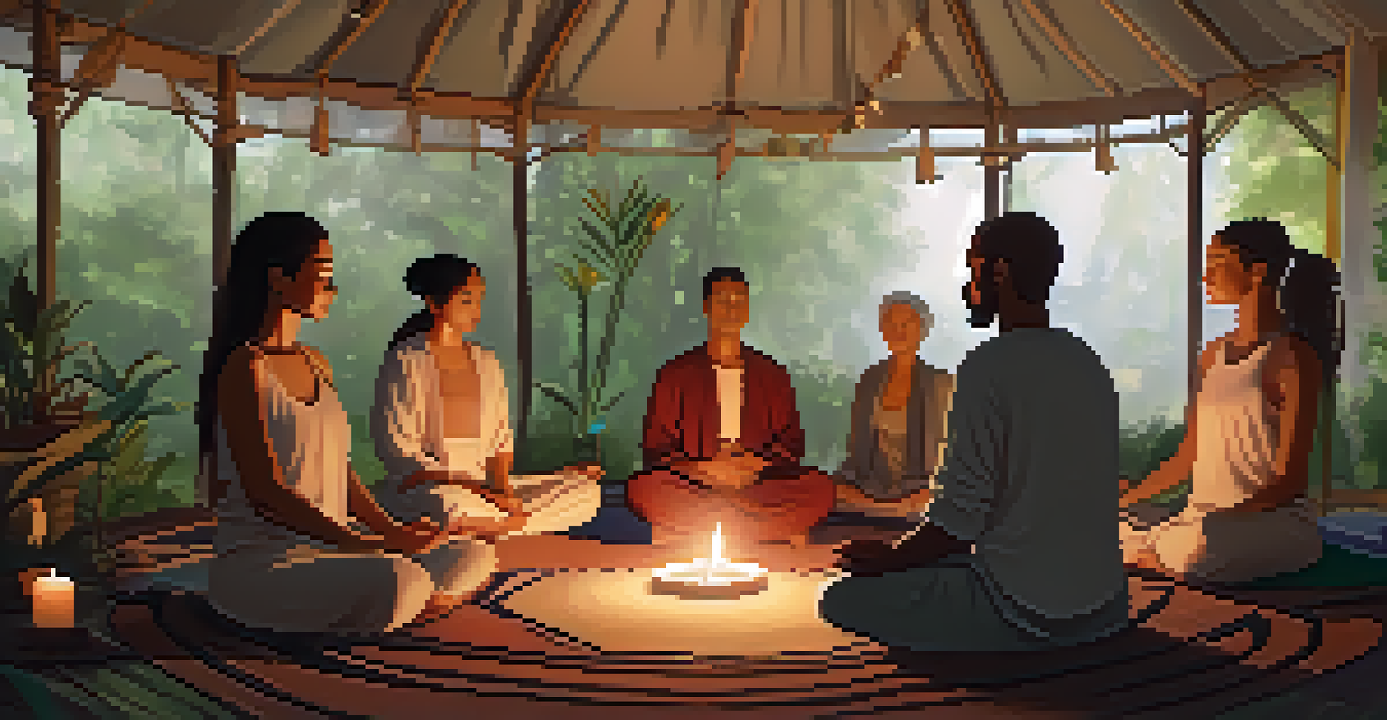 Participants engaged in a meditation session inside a cozy tent at a wellness festival, surrounded by cushions and warm lighting.