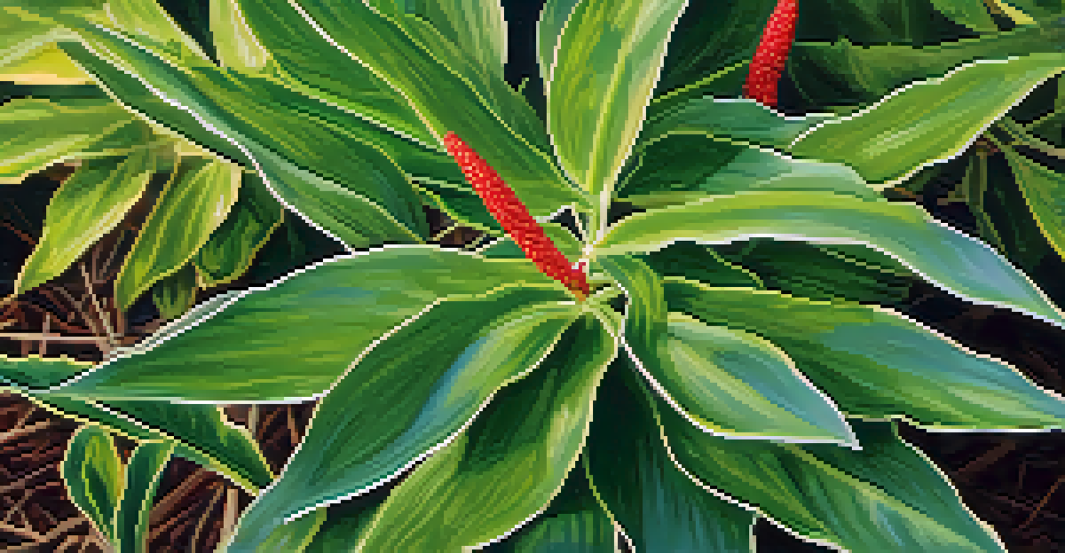 A detailed view of an invasive plant species set against native flora in Santa Barbara, showcasing their differences in color and texture.