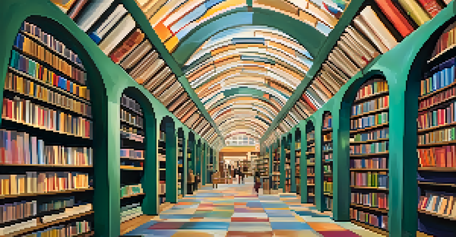 A whimsical tunnel made of books inside a large bookstore, creating a magical atmosphere.
